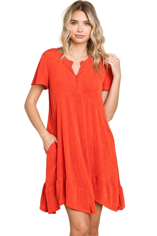 Full Size Short Sleeve Ruffled Asymmetric Hem Dress