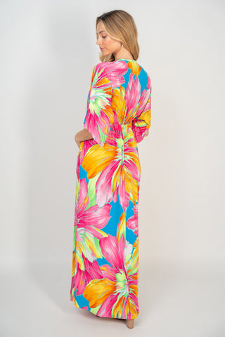 Printed V-Neck Maxi Dress with Pockets