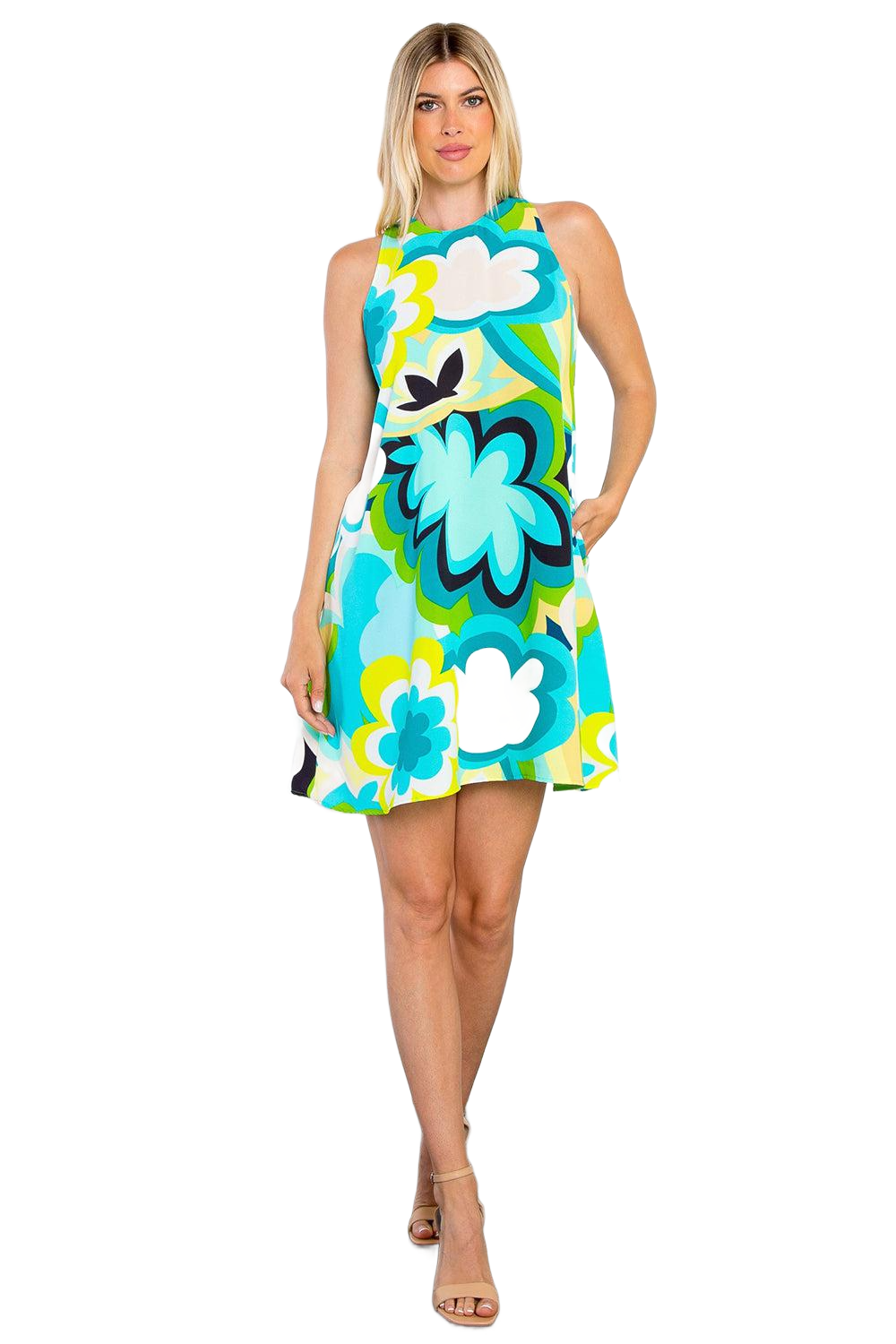 Full Size Floral Sleeveless Mini Dress with Pockets