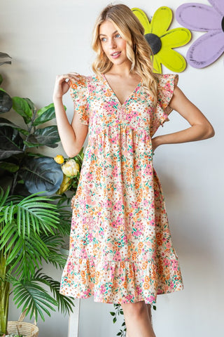 Full Size Floral Ruffled V-Neck Dress