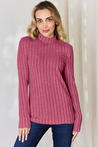 Full Size Ribbed Mock Neck Long Sleeve T-Shirt