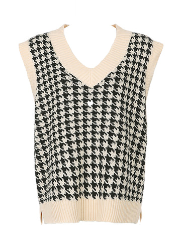 Hounds tooth V-Neck Sweater Vest