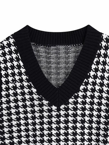 Hounds tooth V-Neck Sweater Vest