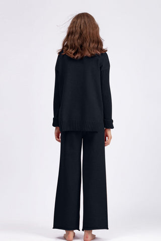 Basic Be High-Low Turtleneck Long Sleeve Top and Pants Sweater Set