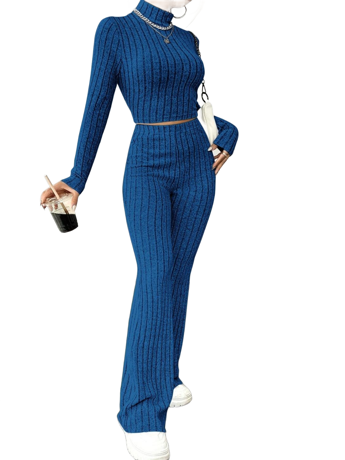 Ribbed Mock Neck Long Sleeve Top and Pants Set