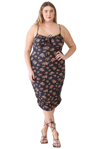 Blue Leopard Plus Size Ruched Floral Square Neck Came Dress