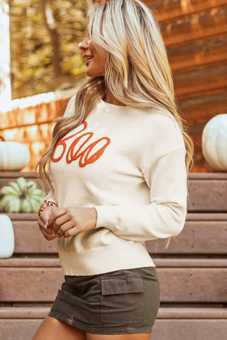 BOO, Round Neck Long Sleeve Sweater