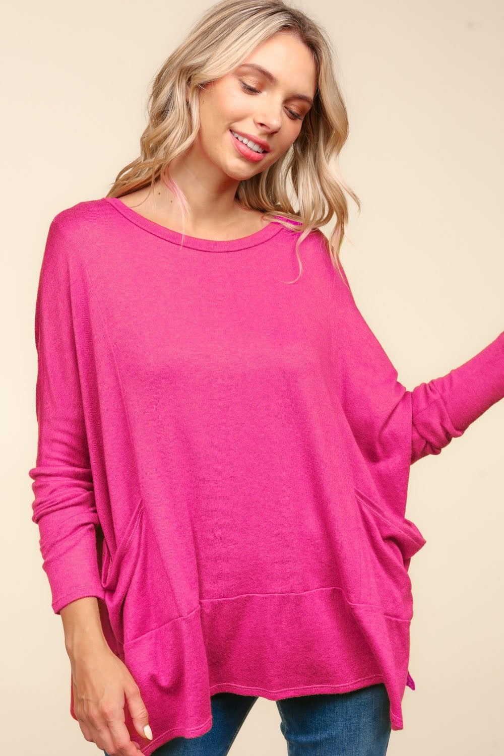 Long Sleeve Oversized Knit Top with Pockets