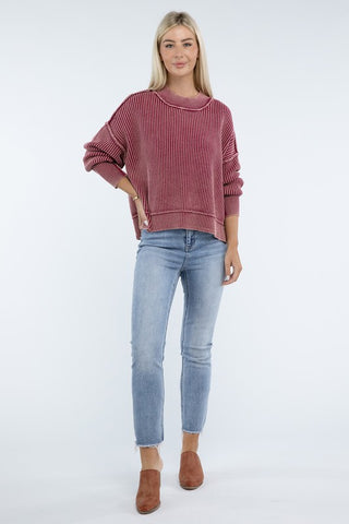 Washed Side Slit Oversize Cropped Sweater