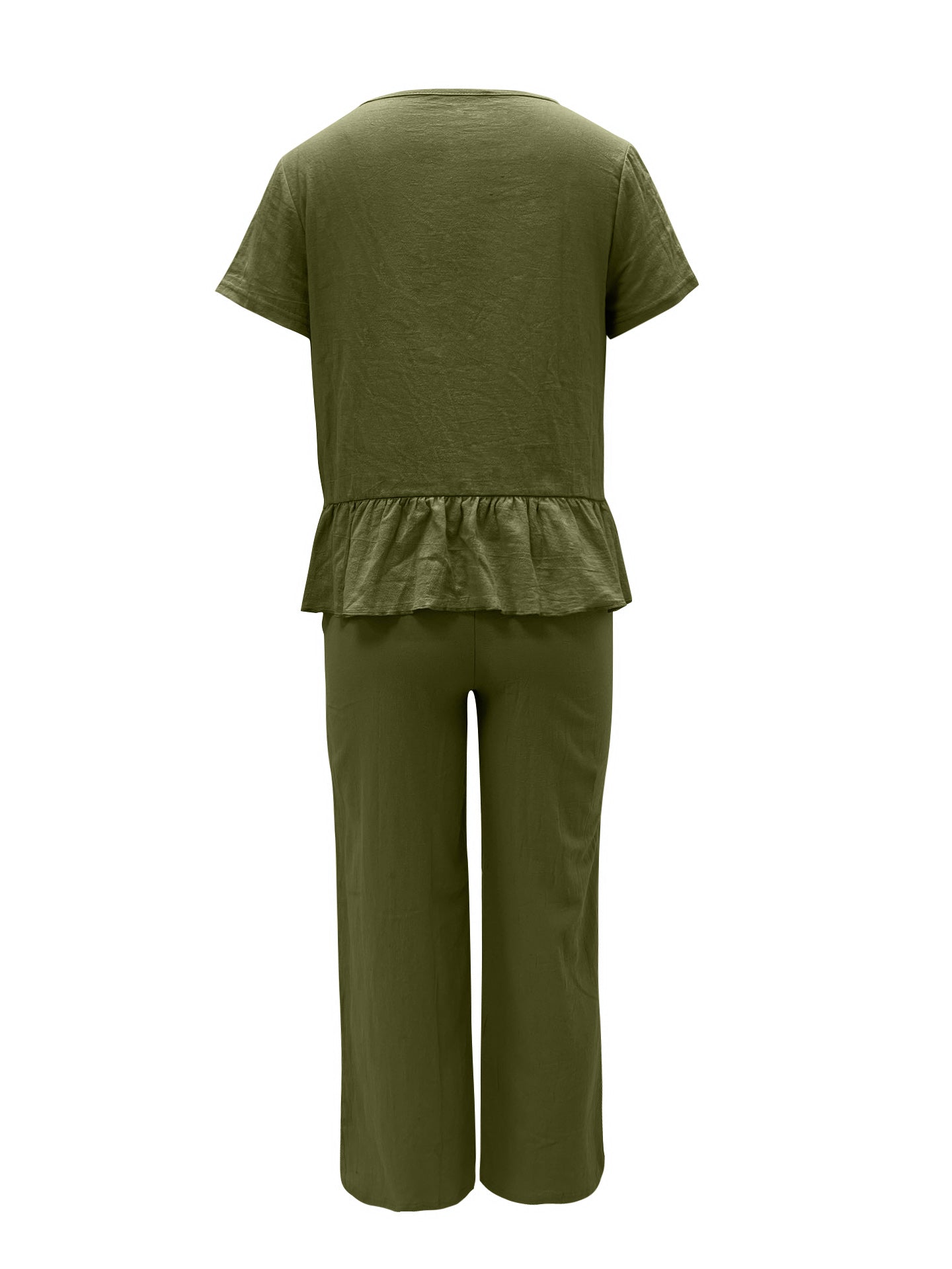 Peplus Round Neck Short Sleeve Top and Pants Set