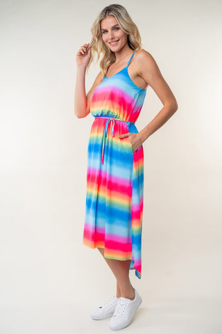 Full Size Ombre Striped Midi Cami Dress