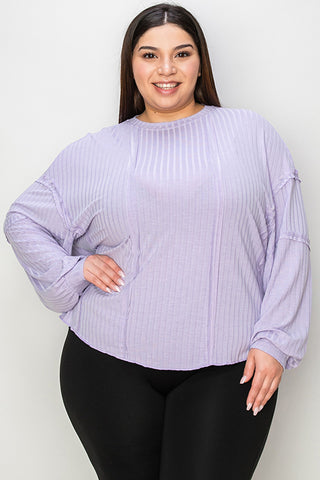 Full Size Ribbed Round Neck Long Sleeve T-Shirt