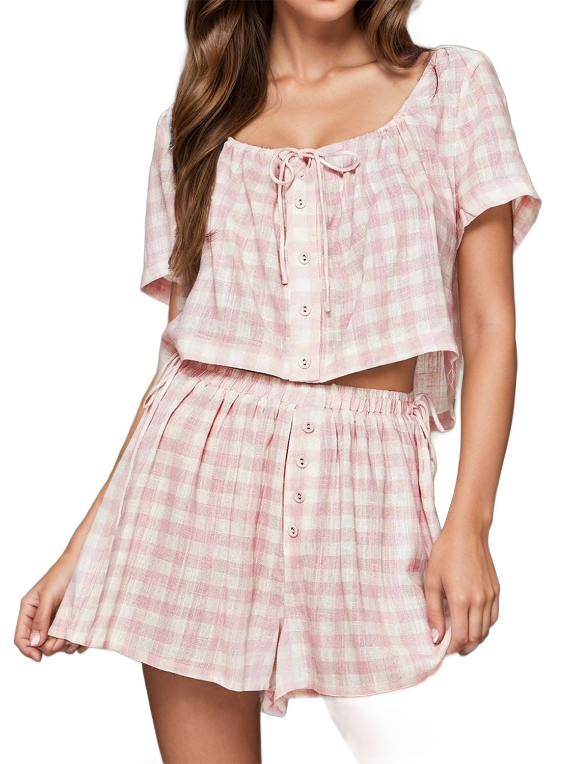 Plaid Short Sleeve Top and Shorts Set