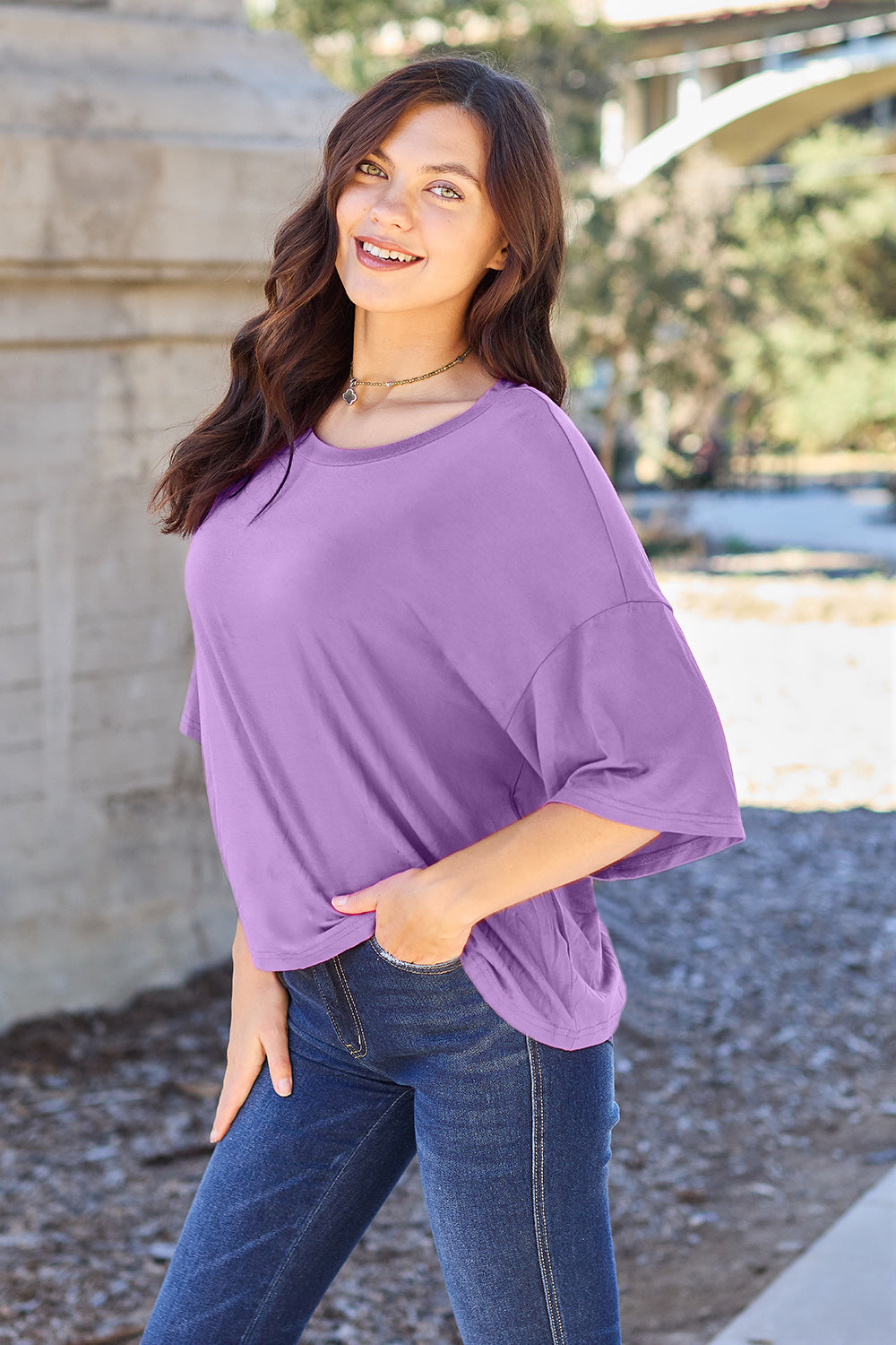 Bamboo Full Size Round Neck Drop Shoulder T-Shirt