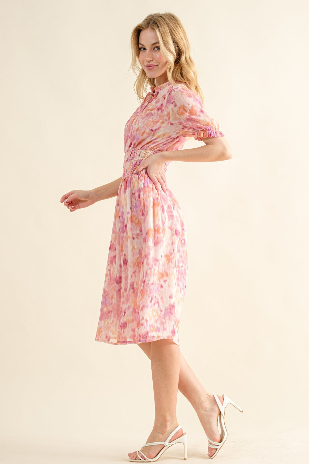 Full Size Smocked Waist Printed Midi Dress