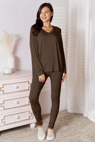 Full Size V-Neck Long Sleeve Top and Pants Lounge Set