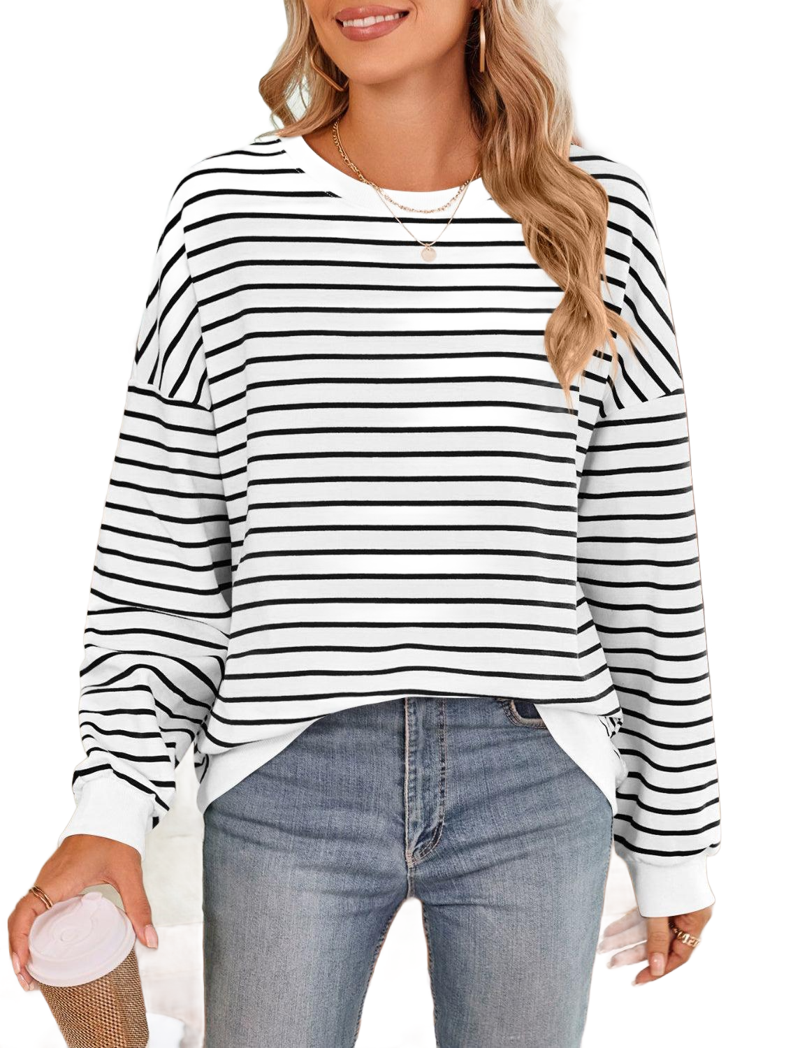 Striped Round Neck Long Sleeve Sweatshirt