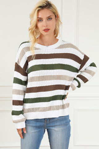 Striped  Dropped Shoulder Sweater