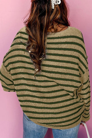 Striped Round Neck Dropped Shoulder Sweater