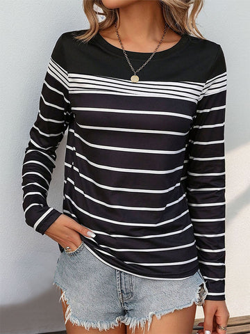 Striped Round Neck Long Sleeve T-Shirt