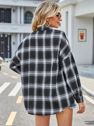 Plaid Collared Neck Button Down Jacket