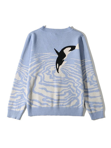 Printed V-Neck Long Sleeve Sweater