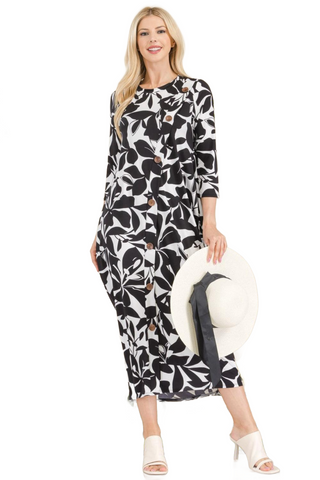 Full Size Printed Contrast Dress with Pockets