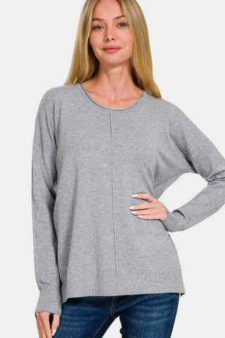 Zenana Front Seam Round Neck Sweater