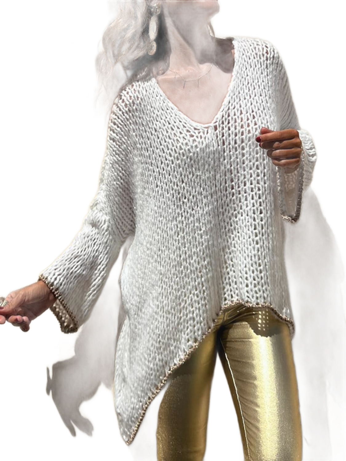 Contrast V-Neck Long Sleeve Sweater