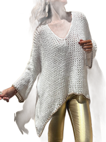 Contrast V-Neck Long Sleeve Sweater