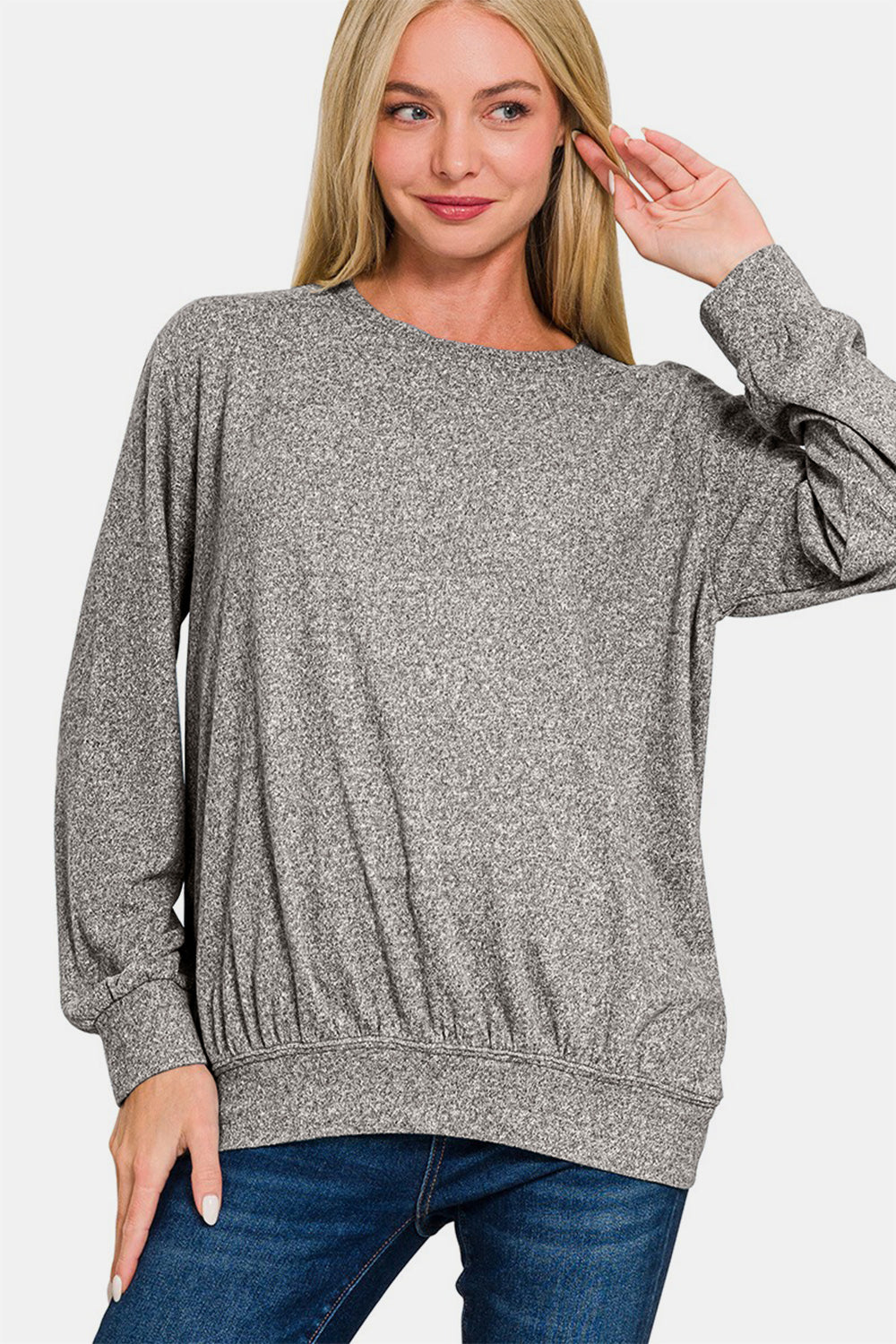 Banana Full Size Mélange Round Neck Top