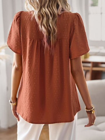 Lace Detail Round Neck Short Sleeve Blouse