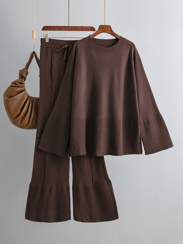 Basic Be Slit Round Neck Long Sleeve Top and Drawstring Pants Sweater Set