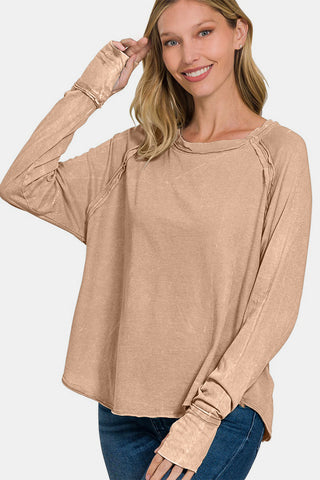 Ze nana Round Neck Thumb hole Long Sleeve T-Shirt