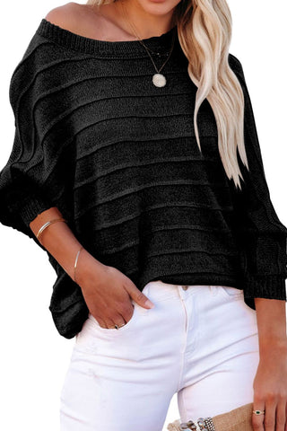 Striped Ribbed Trim Round Neck Sweater