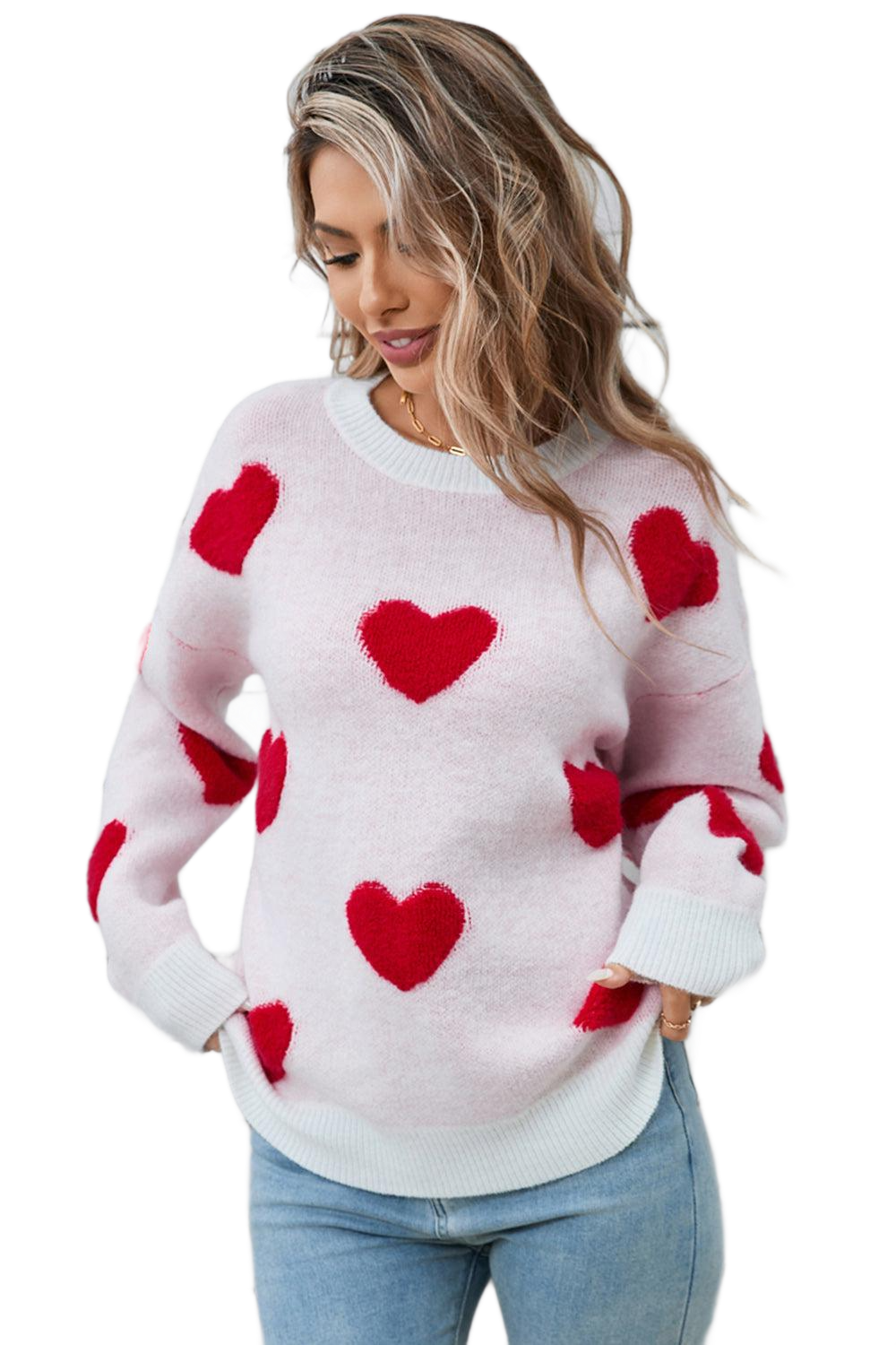 Heart Round Neck Long Sleeve Sweater