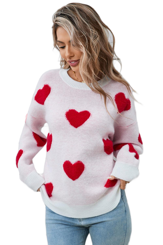 Heart Round Neck Long Sleeve Sweater