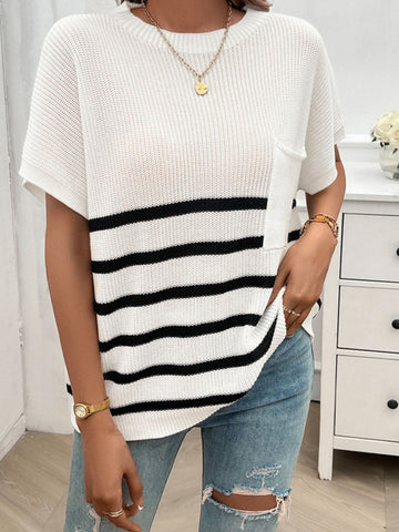 Striped Round Neck Short Sleeve Sweater