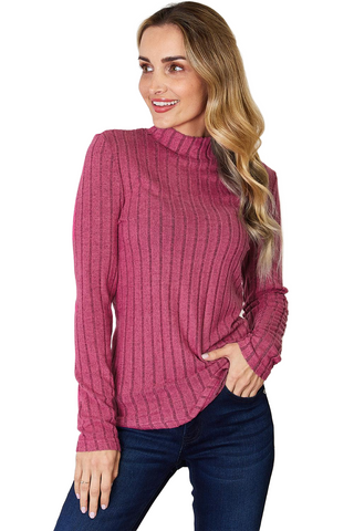 Full Size Ribbed Mock Neck Long Sleeve T-Shirt