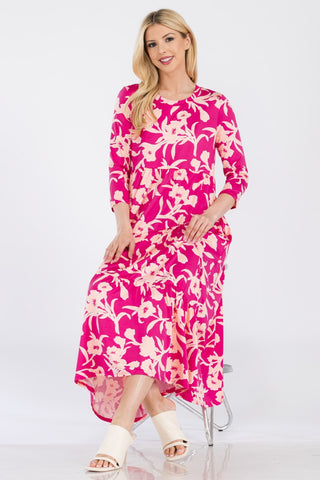 Full Size Floral Round Neck Ruffle Hem Dress