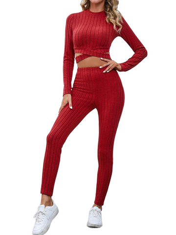 Crisscross Knit Top and Leggings Set