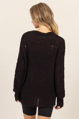 HAVE Distressed Long Sleeve Knit Top