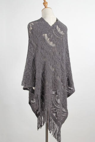 Fringe  Surplice Cape Sleeve Poncho