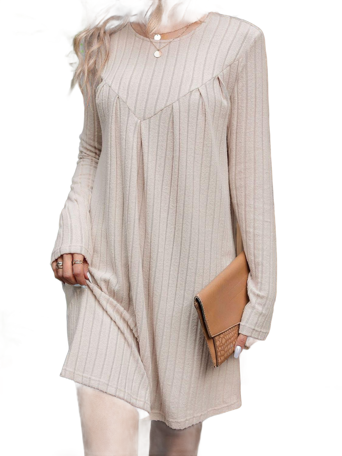 Round Neck Long Sleeve Mini Dress