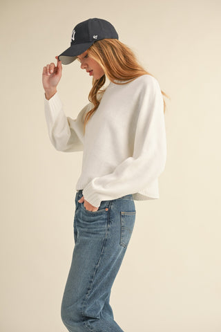 Mable Round Neck Colman Sleeve Cropped Sweater