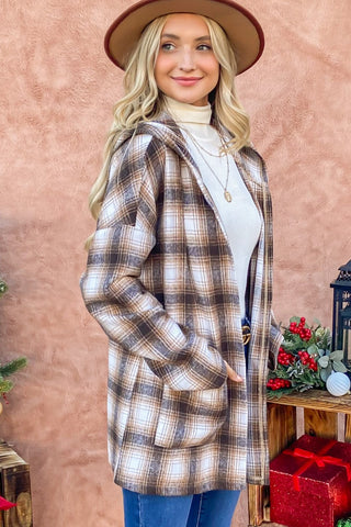 Plaid Open Front Hooded Shocket