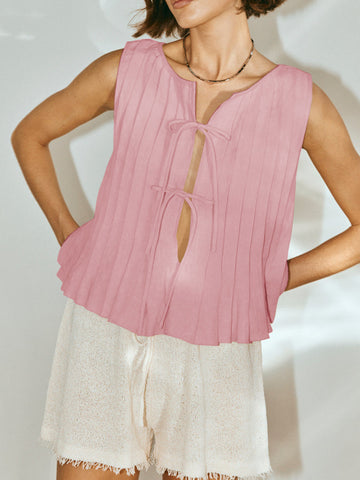 Loveset Pleated Tied Round Neck Vest