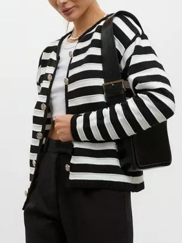 Striped Dropped Shoulder Long Sleeve Cardigan