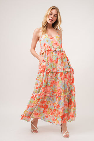 Floral Ruffled Tiered Maxi Adjustable Strap Cami Dress