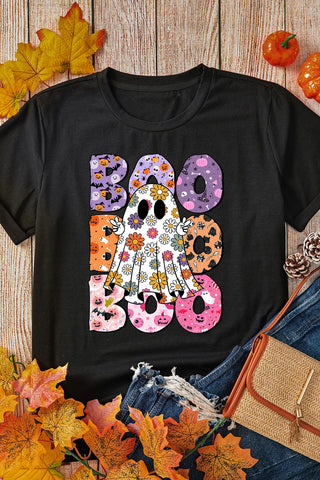 BOO, Ghost Graphic Round Neck Short Sleeve T-Shirt